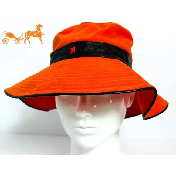 Hermes | Accessories | Hermes Orange Bucket Hat H Logo Black Size 